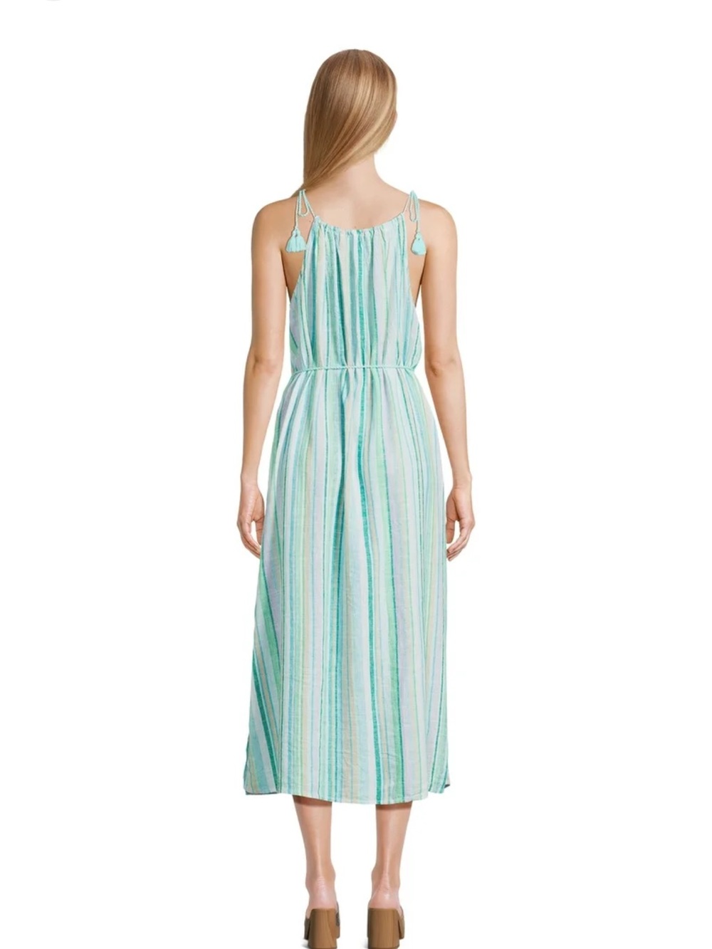 Striped Mint & White Tie-Shoulder Maxi Dress size L - Picture 10 of 13